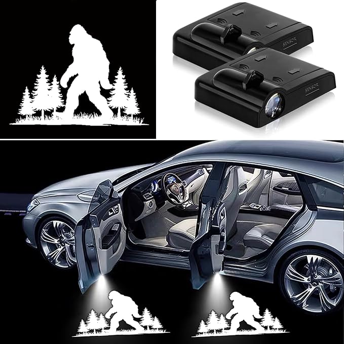2PCS Car Door Lights,Bigfoot Door Lights Logo Projector LED Shadow Welcome Lamp,Sasquatch Car Accessories Big Foot Sasquatch Gifts for Men Women,Suitable for All Vehicles Motorcycle Bike