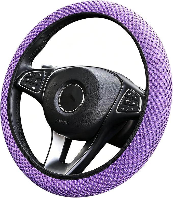 Mesh Ice Silk Cooling Car Steering Wheel Cover for Men Women,Summer Universal Breathable Stretch Anti-Slip Wheel Cover 14.5-15" for Cars, Trucks, Pickups, SUVs (Light Purple)