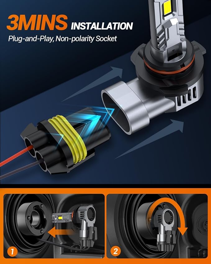SEALIGHT 9006/HB4 Bulb, 40,000LM Super Brighter,6500K Cool White 9006/HB4 LED Bulbs or Fog,3 Min Plug and Play Lights Combo, Replacement Shift Light Gauges, Pack of 2