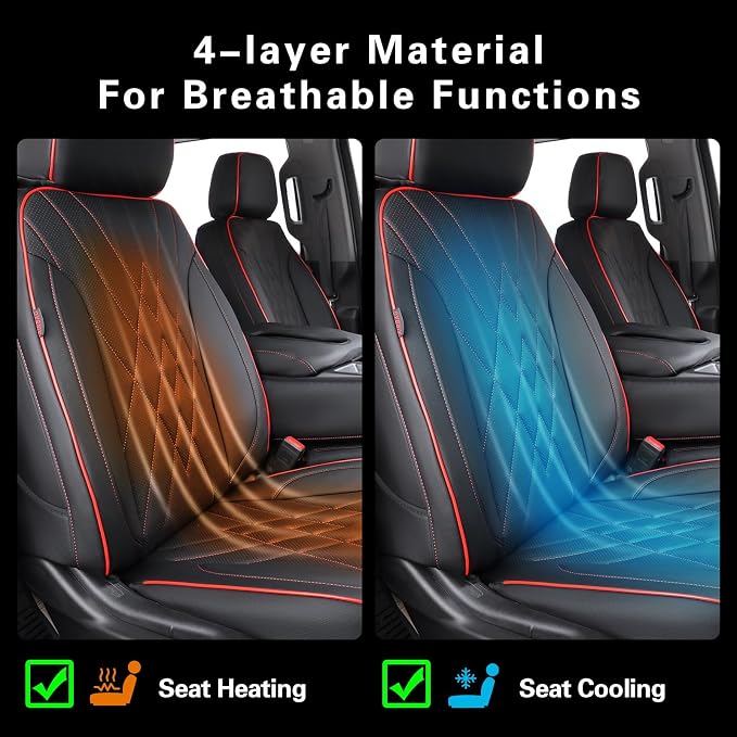 EKR Silverado Seat Covers Custom Fit for (Crew Cab) 2014 2015 2016 2017 2018 Chevrolet Silverado 1500 & HD 2500/3500 WT/LS/LT/LT/High Country/Custom,Faux Leather(Black with Red Trim)