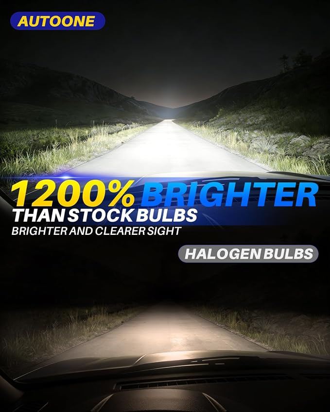 AUTOONE 9006 LED Bulbs, 1200% Bright HB4 9006 Lights, 3 Min Quick Install Wireless Direct Fit, No Flicker, 99% Compatibility, Pack of 2