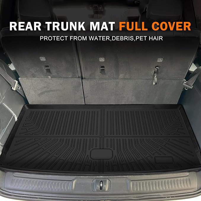 KUST Floor Mats for 2022-2025 Jeep Wagoneer Accessories (7 Seater Only), All Weather Floor Lines & Rear Trunk Mat, TPE Rubber, Raised Edge, Extended Lip (Not for 8-Seat/L/S)