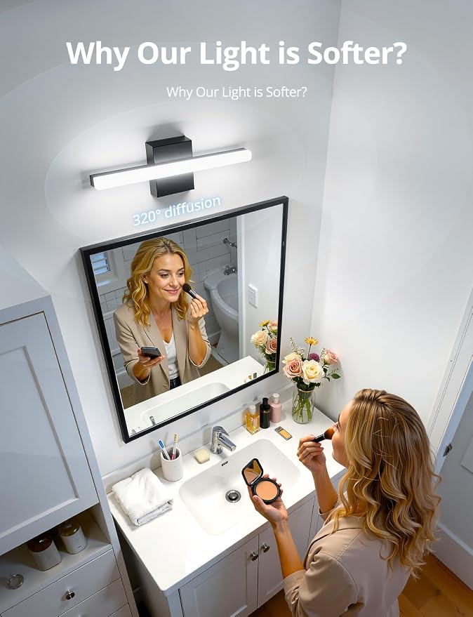 Combuh Modern Black Bathroom Vanity Light Fixtures Over Mirror Gentle Shadow Free,16Inch 9W Small Wall Lighting Bars for Sink Restroom Cool White 6000K Lámparas para Baños Sobre Espejo 2 Pack