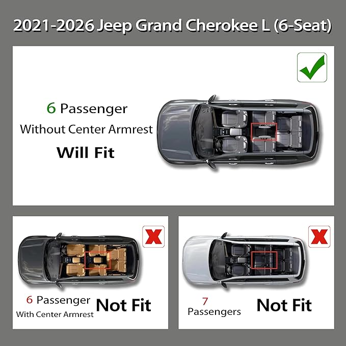 KARPAL Floor Mats & Cargo Liner for 2021-2025 2026 Jeep Grand Cherokee L (6-Seater w/o 2nd Row Center Armrest Only), All Weather TPE Custom Fit Floor Liners Car Mats Accessories