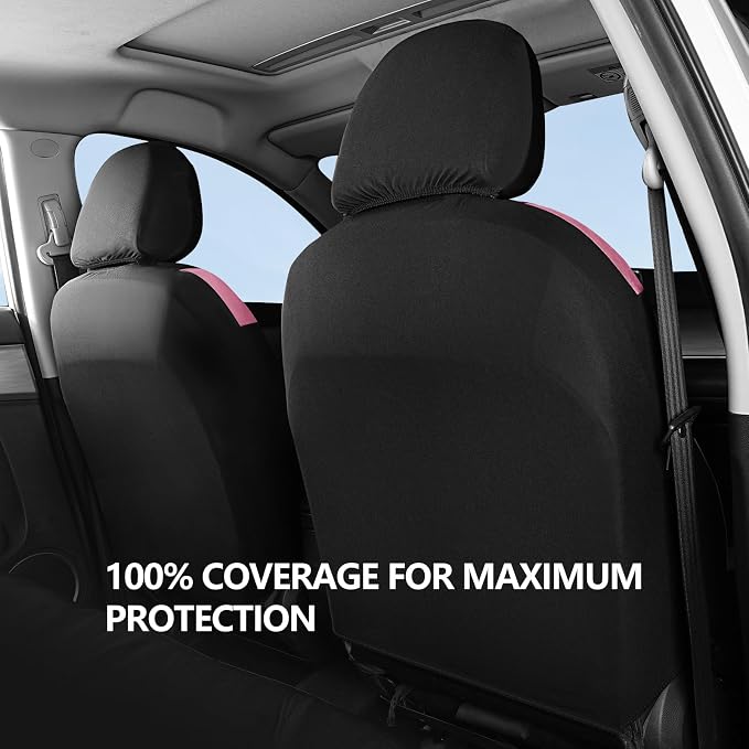 HChengkikz Front Car Seat Cover, Cloth and Washable (Black + Pink) | Breathable, Airbag compatible, Easy to Install, Universal Fit for Most Cars, Sedans, Truck, SUVs