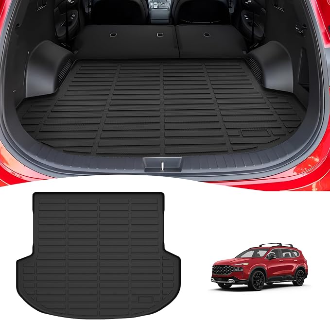 Santa Fe Cargo mat - Trunk Mat for Hyundai Santa Fe 5 Seats 2021-2023(Fit for All Models), All Weather Trunk Mat for Santa Fe Accessories, Heavy Duty Rubber Mats, Car Accessories