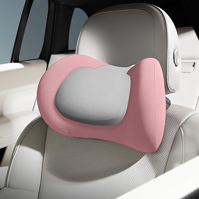 BABUR 100% Memory Foam Neck Pillow, Ergonomic Headrest for Car Seat | Driver Neck Pain Relief, Adjustable Buckle, Universal Car, Office Chair, Soft Breathable, Removable Cover, Machine Washable