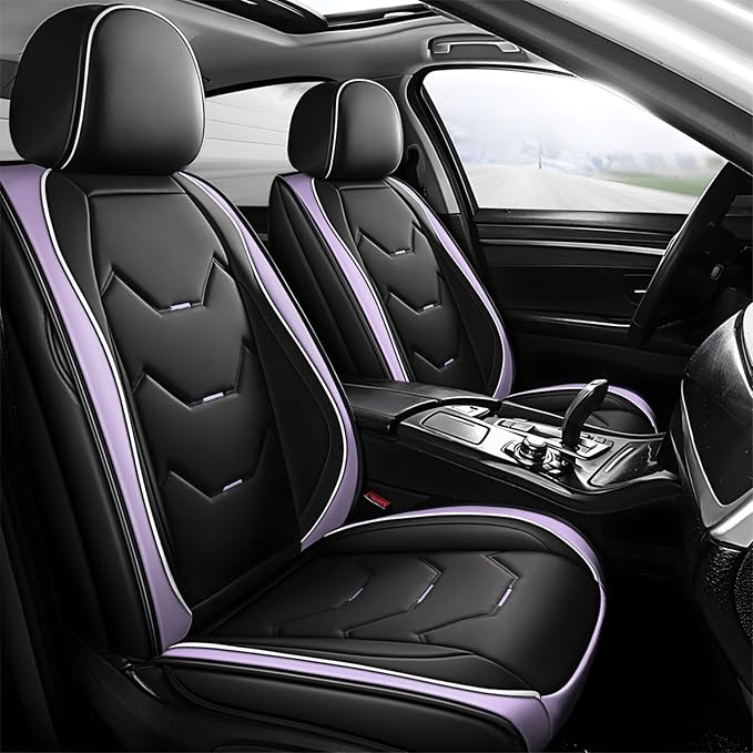 otoez Leather Seat Covers for Car Full Set, 5 Seat Car Seat Cover, Waterproof Automotive Seat Covers, Universal Seat Protector for Most Cars SedensTrucks SUVs (Black&Purple, No Pillows)