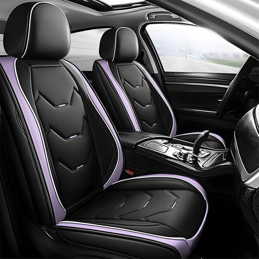 otoez Leather Seat Covers for Car Full Set, 5 Seat Car Seat Cover, Waterproof Automotive Seat Covers, Universal Seat Protector for Most Cars SedensTrucks SUVs (Black&Purple, No Pillows)