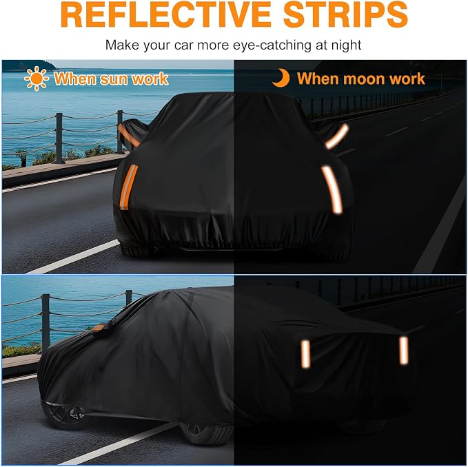 NEVERLAND Sedan Car Cover Waterproof Heavy Duty All Weather Protection Snow Anti-UV Windproof Outdoor Full Car Cover Fit for Automobiles BMW/Mercedes-Benz/Honda（for Car Size:196''L x 72''W x 59''H）