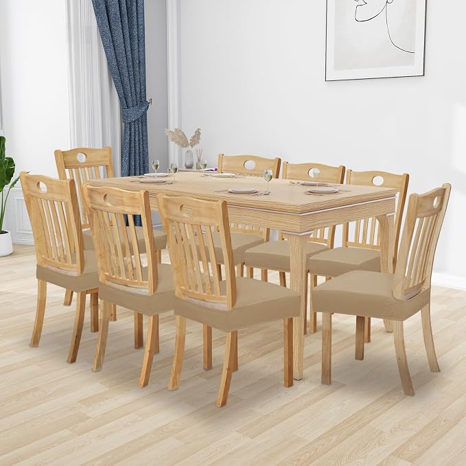 Easy-Going 100% Waterproof Seat Covers for Dining Room Chairs Set of 8, Stretch Chair Seat Slipcovers Protector Removable and Washable Kitchen Dining Chair Covers, Khaki