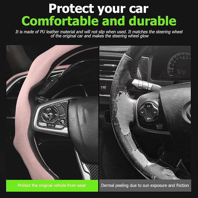 Mandark Car Steering Wheel Cover, Suede Sport Vehicle Steer Wheel Protector Fitting 15 Inch, Non-Slip Comfortable Automotive Interior Decoration Accessories, Universal for Most Cars (Pink)