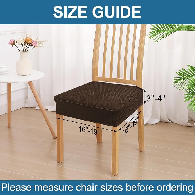 Smiry Waterproof Seat Covers for Dining Room Chairs Set of 4, Stretch Jacquard Removable Washable Chair Seat Slipcovers Protector, No Rear Covers, Brown