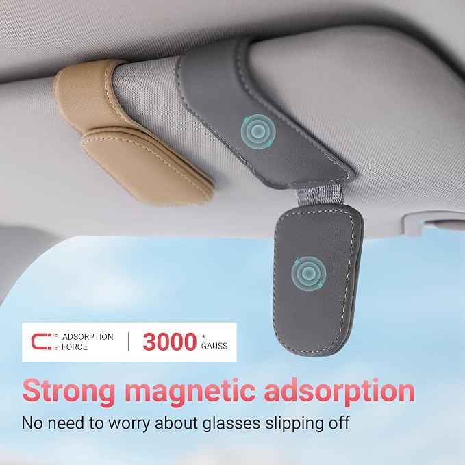 Sunglass Holder for Car Sun Visor Sunglasses Clip Car accessories -2 Packs | sun visor organizer, ticket card clip, eyeglass sunglasses holder, one-handed magnetic, anti-scratch, car stuff for women men