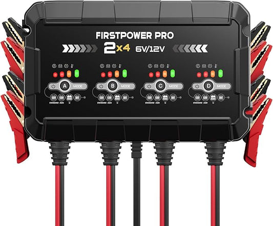 8A 4-Bank Car Battery Charger (2A/Bank) - 6V & 12V Automatic Trickle Charger, Motorcycle Battery Maintainer & Desulfator with Overcharge & Temperature Compensation – for Lead Acid, AGM, Gel, LiFePO4