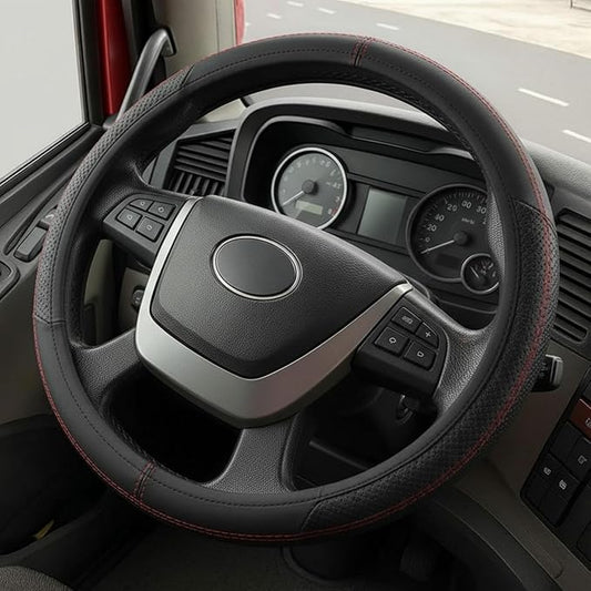DaisyInner 17.5-18 Inch Steering Wheel Cover for Semi Truck No-Slip & Comfy Grip for Semi Trucks, Rv, Big Rig and 18 Wheelers(Stitching,Leather,Black)