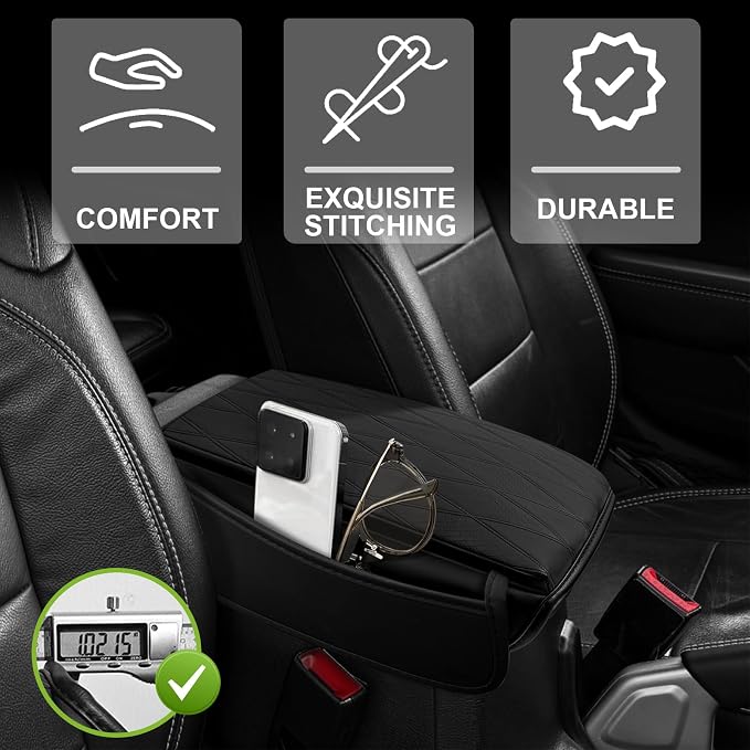 Muslogy Center Console Armrest Cover Fit for Jeep Wrangler JL 2018-2026 & Gladiator JT 2020-2026 Accessories, Comfort Armrest Pad Console Lid Cushion Vegan Leather 1-Inch Extra Thick
