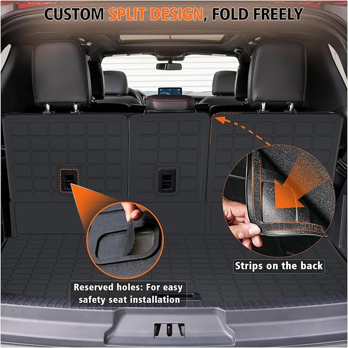 All Weather Car Floor Mats Cargo Liner with Backrest Mat for 2018-2024 Ford Expedition 7 Seater 2 Row (Not Fit for MAX/Limited Model), TPE Rubber Liners Full Set for 2024 Expedition Accessories