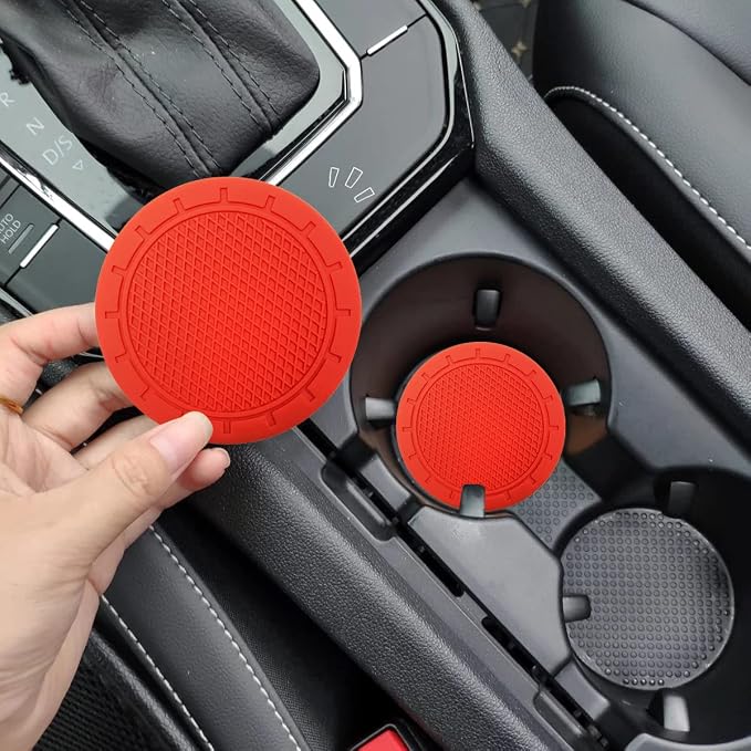 Car Cup Holder Coaster, 4 Pack 2.75 Inch Diameter PVC Non-Slip Universal Insert Coaster, Durable, Suitable for Most Car Interior, Car Accessory for Women Men Red