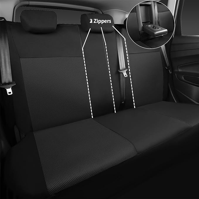 CAR PASS Seat Cover Full Sets, 3D Air Mesh Car Seat Cover with 5mm Composite Sponge Inside,Airbag Compatible Universal Fit for SUV,Vans,sedans, Trucks, Automotive Interior Covers(All Black)