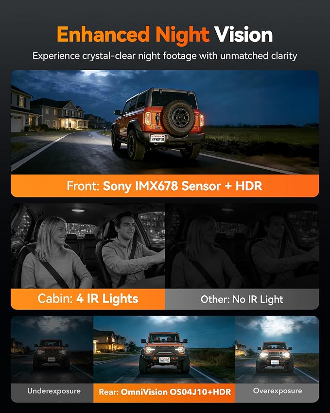 WOLFBOX G900 Tripro Cabin-N 3 Channel 4K Mirror Dash Cam,8MP STARVIS IMX678 | 12'' 4K+1080P+2.5K Front Inside Rear View Mirror Camera,Night Vision,5.8GHz WiFi,Voice Control,GPS,Car Truck SUV,No SD Card