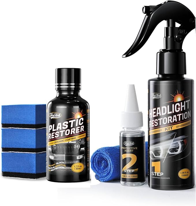 Restoration Kit for Headlight & Plastic – Complete Exterior Renewal Set with Headlight Restoration Kit + Plastic Restorer for Cars – Restores Foggy Headlights & Faded Trim – Auto Detailing for Cars SU