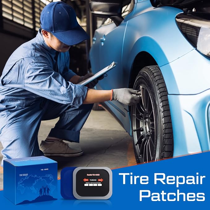 Tallew 20 Pcs Tire Patch Heavy Duty Rubber Patches Radial Repair Patch Tube and Tire Plug Kit Emergency Repair Tool for Puncture Car Truck Bus Tractor Vehicle