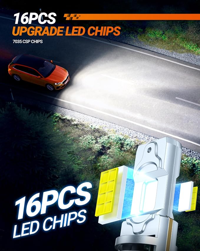 SEALIGHT 5202 LED Fog Light Bulbs, 5201 Fog Lamp 6500K White Light, 18000LM 1:1 Design PS19W PS24W Fog light Bulb with Cooling Fan, Pack of 2
