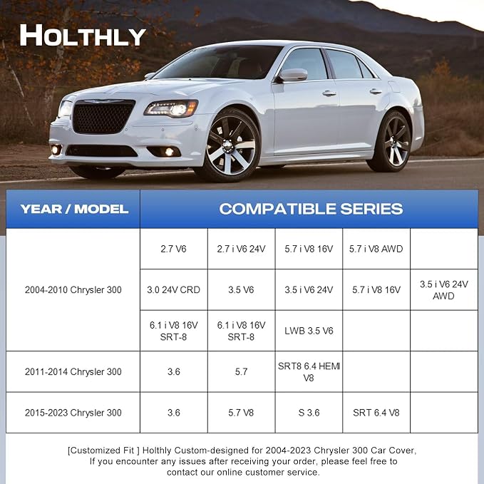 10 Layers Car Cover Custom Fit for Chrysler 300 (2004-2023), Waterproof All Weather for Automobiles, Outdoor Full Cover Sun Dust Rain Protection with Cotton. Silver