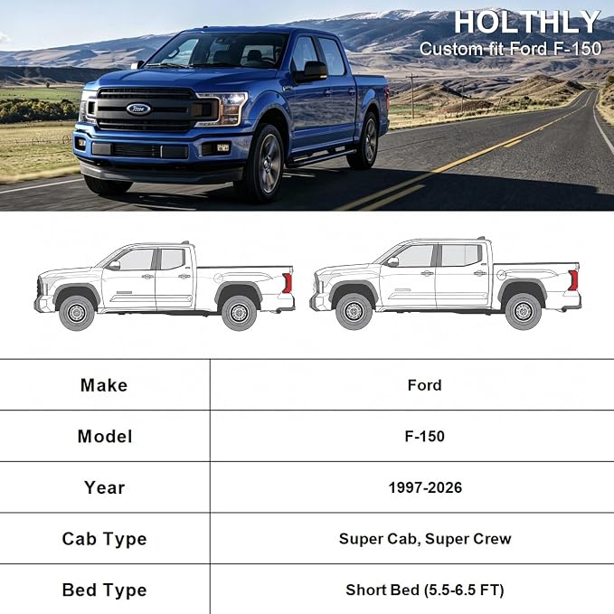 10 Layers Truck Cover Waterproof All Weather Custom Fit Ford F-150(1997-2026) Super Cab&SuperCrew Short Bed, Outdoor Full Exterior Pickup Car Cover Sun Rain Snow Ice Protection. Black