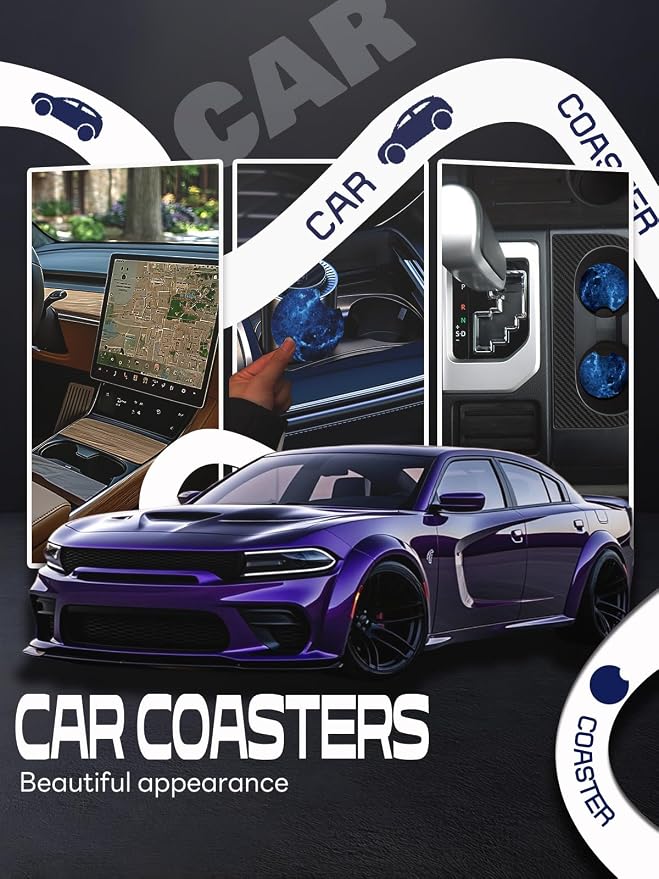 WOCOCN Car Coasters,Cup Holder Coasters for Car,2.75inch Anti Slip and Absorbent,Cute Automotive Interior Accessories for Cup Holder,Pack of 2 (Blue Sky-2)