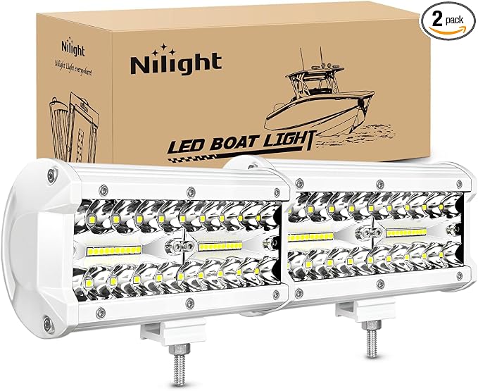 Nilight Marine LED Light Pods Navigation Lights 2PCS 6.5 Inch White Spot Flood Combo Ponton Boat Deck Dock Lighting for Night Fishing T-top Stern Yacht Port Sailboat Trucks Tractors