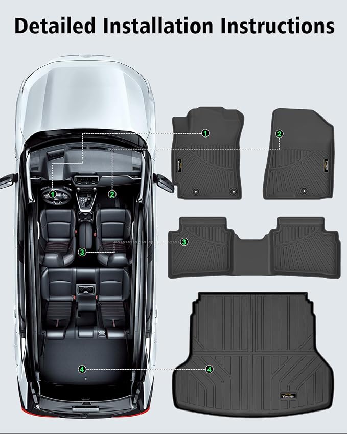 Floor Mats Custom for Kia Forte 2019-2024 Sedan | All Weather TPE Rubber Floor Liners, Cargo Liner Full Set for Forte Accessories, Black