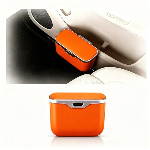 Car Trash Can with Lid - Leakproof Mini Garbage Bin for Door or Seatback,Premium ABS Auto Organizer,Space-Saving Car Garbage Can for Commuters,Families and Pet Owners,Fit for SUV,Sedan,Truck (Orange)