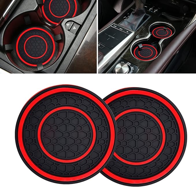 Car Cup Coasters - 2 Pack 2.75 Inch Diameter Universal Auto Anti Slip Cup Holder Insert Coaster, Suitable for Most Car Interior Accessories(Red)