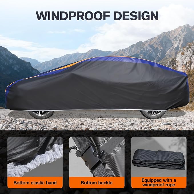 DINGHAO Car Cover Waterproof All Weather with Hot Stitching for Automobiles,6 Layers Outdoor Full Exterior Cover Sun UV Rain Snow Wind Protection Fit for 209"(209 * 75 * 59 inch) Sedan