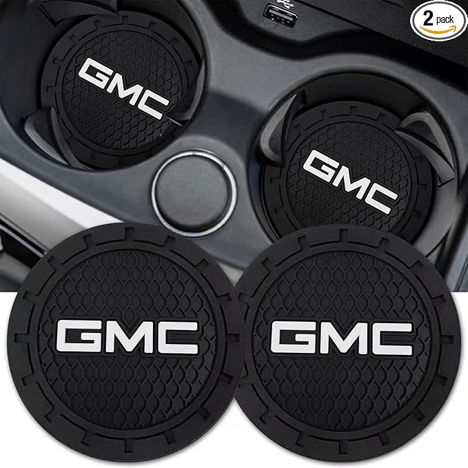 GMC Car Cup Holder Coaster Universal Non-Slip Cup Holder Insert Coaster Car Interior Accessories, Silicone, Black, 2PCS