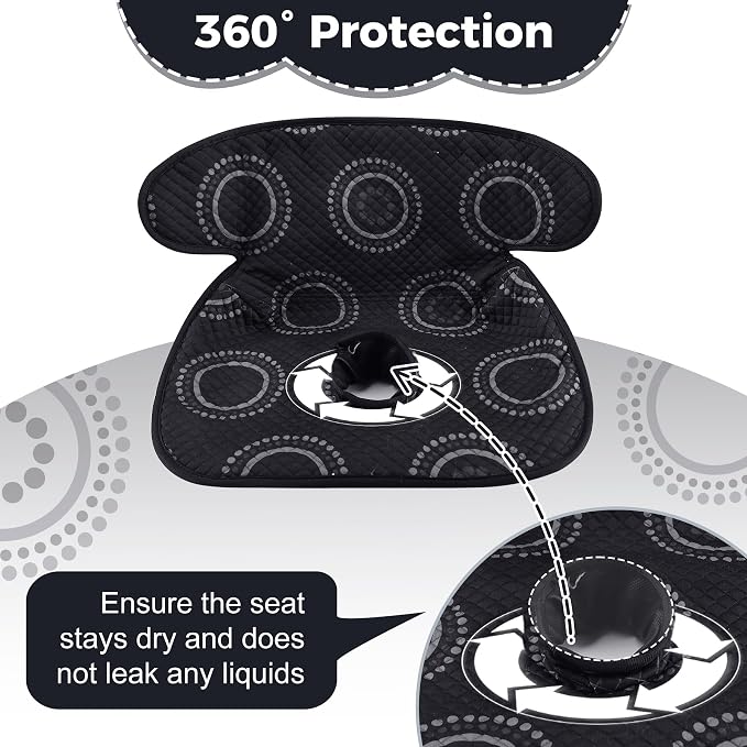 Car Seat Potty Training Protector, Piddle Pad with 360° Leak-Proof 3D Edge & Anti-Slip, Waterproof Machine Washable Liner for Baby Toddler Carseat, Stroller (Black, 2PC)
