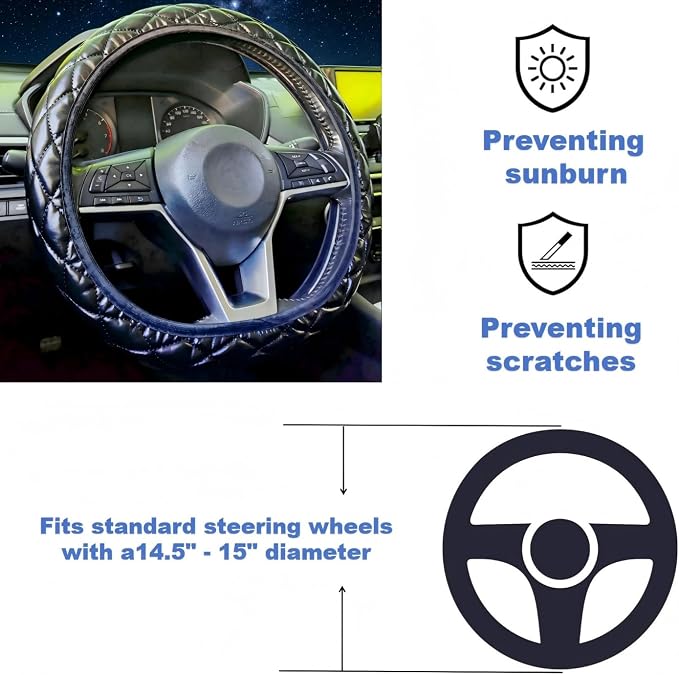 14-15 Inch Car Steering Wheel Cover, Breathable,Soft Non-Slip Steering Wheel Protector, for Most Cars, Trucks and SUV (LXHW)