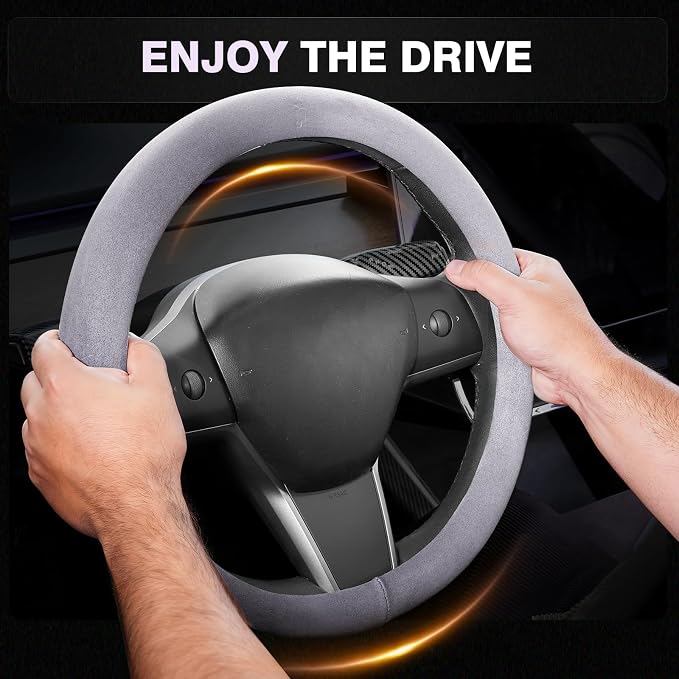 FLORICH Winter Steering Wheel Cover, Microfiber Suede Car Steering Wheel Covers with Anti-Slip Lining, Breathable Elastic Car Steering Wheel Protector Soft, Universal Standard Size 14-15 inch