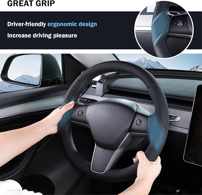 Steering Wheel Cover for Tesla Model 3 (2017-2023) / Model Y (2020-2024),Anti-Slip,Comfortable Grip, Breathable,Customized for Tesla Model 3/Y Accessories,Black
