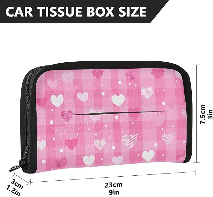 Car Visor Tissue Holder Mask Holder for Car, Car Tissue Box Sun Visor Napkin Holder Car Visor Accessories Adjustable Straps Reusable Durable Easy to Install Pink White Plaid Checkered Hearts