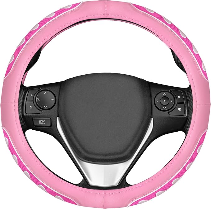 Ventilated Heart-Shaped Steering Wheel Cover with Anti-Slip Leather Grip. Compatible with Ford, Toyota, Honda, Nissan, and Chevrolet Vehicles for 14.5-15.2 inch Round Steering Wheels.