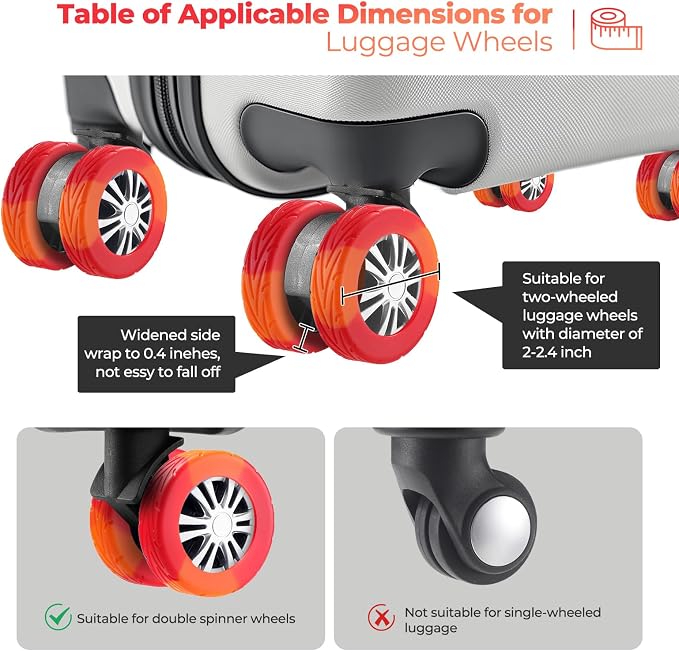 8Pcs Upgrade Luggage Wheel Covers,Travel Accessories (Bright Red/Orange) | Wear-resistant & anti-noise silicone covers. Fits 2-2.4" wheels. Protects suitcase wheels. Travel essential for suitcases