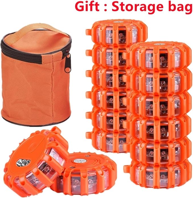 LED Road Flares Emergency Lights Roadside Safety Beacon Disc Flashing Warning Flare Kit with Magnetic Base Storage Bags (Color : 4 pcs with 1 Bag)