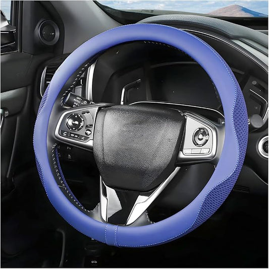 Car Steering Wheel Cover, Microfiber Breathable Ice Silk Leather Steering Wheel Cover Soft Anti-Slip Safety, 15inch Four Season Universal Fits for Most Truck,SUV,Cars (Blue)