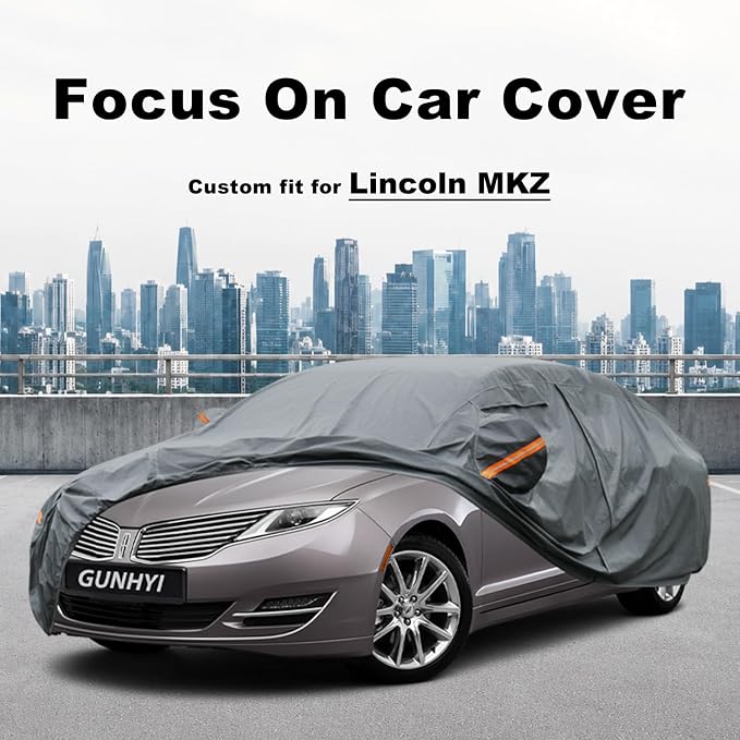 GUNHYI Premium Car Cover Custom Fit Lincoln MKZ, 16 Layers Heavy Duty Car Cover Waterproof All Weather with Zipper Door for Sun Rain Snow Dust Uv Protection