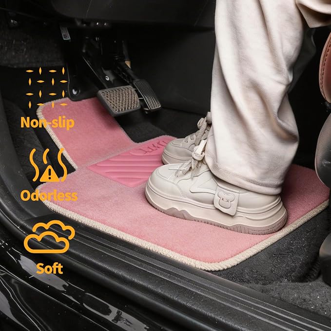 EKR All-Weather Universal Floor Mats,Thick Anti-Slip Car Carpet(Pink) | 0.5 inch Thick Anti-Slip Automotive Floor Mat with Driver Heel Pad Fit for SUV/Vans/Sedans/Trucks,Pink Carpet 4pcs Full set