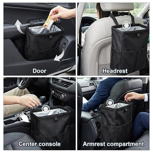 3.5 Gallon Car Trash Can, Auto Garbage Bag Leak-Proof | with Hook and Loop Lid and Handle, Waterproof, Portable Hanging, Large Capacity Waste Bin, for SUV