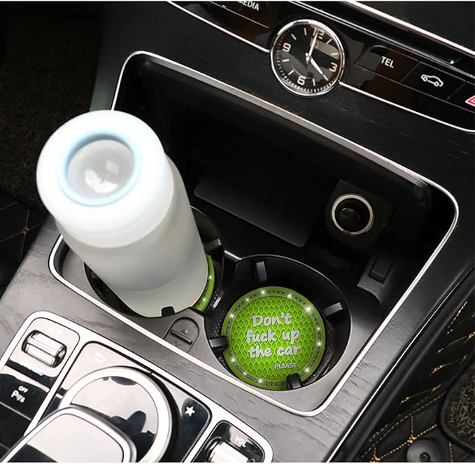 2 Pack Bling Car Coasters for Cup Holder, Crystal Rhinestone 2.75 in Cup Holder Coaster, Silicone Anti-Slip Insert Cup Mats for Women, Interior Accessories Universal for Most Cars (Green)